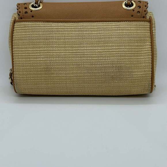 Michael Kors Vivian Tan Leather & Rattan Crossbody Purse - Picture 6 of 15